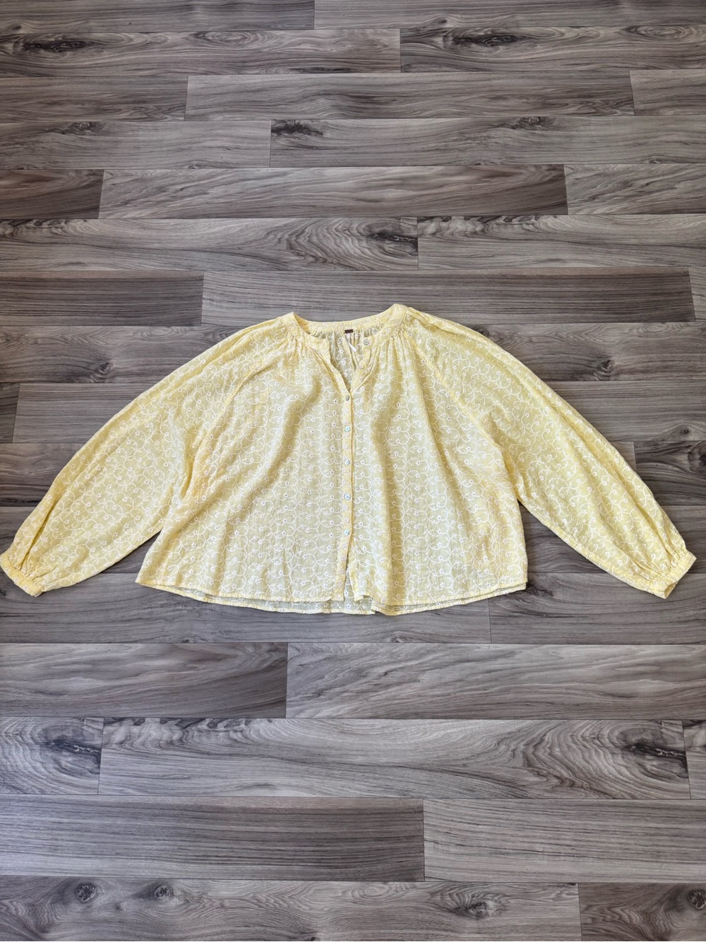 Free People Down From The Clouds Embroidered Cotton Blouse in Yellow Size Medium